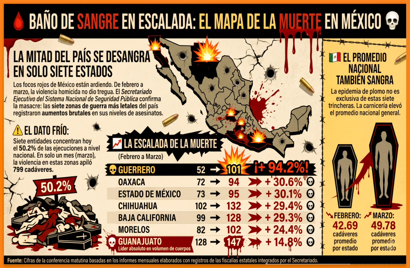 «CRECEN HOMICIDIOS»: «7 ESTADOS MAS SANGUINARIOS del PAIS decidierón SUBIRLE al VOLUMEN del PLOMO»…vieron la golondrina y creyeron que ese verano que nunca llega.