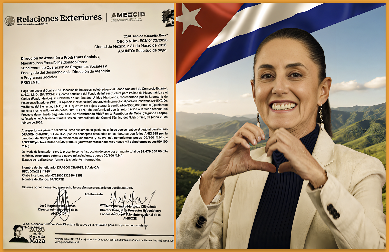 LA «CAJA CHICA IDEOLOGICA: EXHIBEN DOCUMENTO que DESNUDA la DOBLE MORAL de SHEINBAUM REGANDO con DINERO AJENO para CULTIVAR la DICTADURA CUBANA»…vía una agencia diplomática para que parezca “cooperación solidaria”.