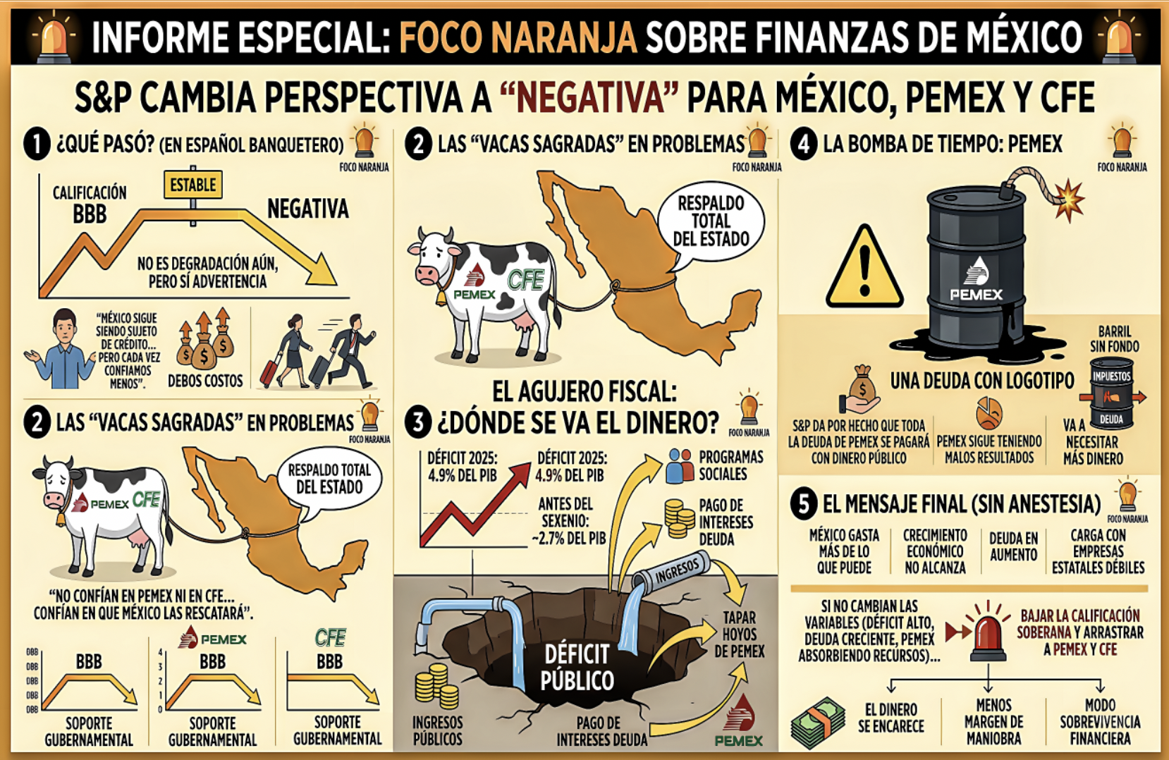 «CONFIAN en el SOTORPE GUBERNAMENTAL: CALIFICADORA de RIESGOS DEGRADA a MEXICO,PEMEX y CFE y la BAJAN de ESTABLE a NEGATIVA»…sigue siendo sujeto de crédito… pero cada vez confían menos en cómo maneja su dinero.