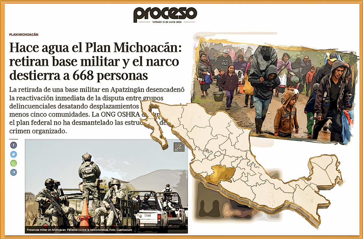 EL «PLAN MICHOACAN HACE AGUA: MILITARES RETIRAN BASE en APATZINGAN y NARCO DICTA quien se QUEDA y quien HACE las MALETAS»…668 personas desterradas.