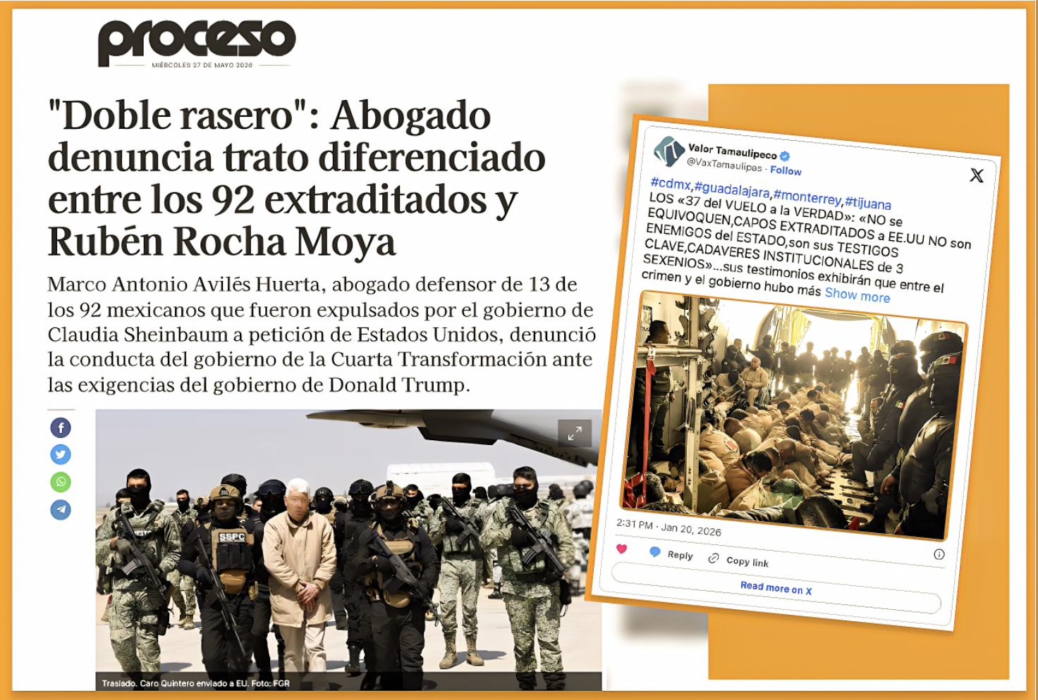 «SHEINBAUM los PROTEGE: ABOGADO ACUSA TRATO DIFERENCIADO del GOBIERNO para ROCHA MOYA y 92 EXTRADITADOS»…piensan que somos idiotas,no les den la razon.