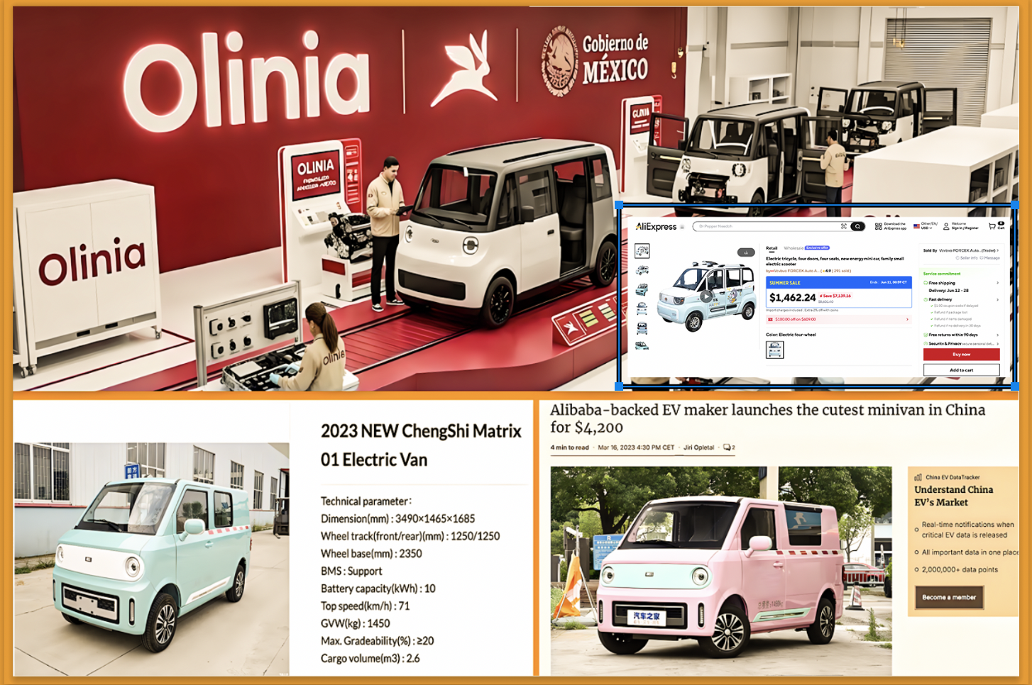 «GEMELOS de LEJOS,PRIMOS CERCANOS: OLINIA el PRIMER VEHICULO MEXICANO es TAN CHINO como el CHENGSHI que PUEDEN COMPARTIR PIEZAS»…es la «receta de nuestro pan, hecho por nosotros”,pero el molino vino de afuera.