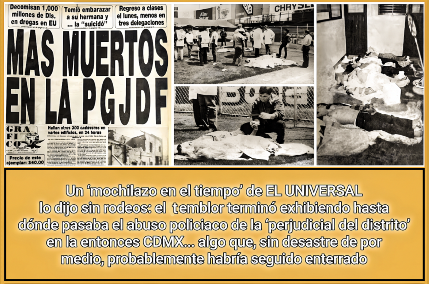 UN «MOCHILAZO en el TIEMPO: SISMOS del 85 DESTAPARON TORTURA y MUERTE en la «PERJUDICIAL» del DISTRITO FEDERAL»… una bola de hampones bien hechos.