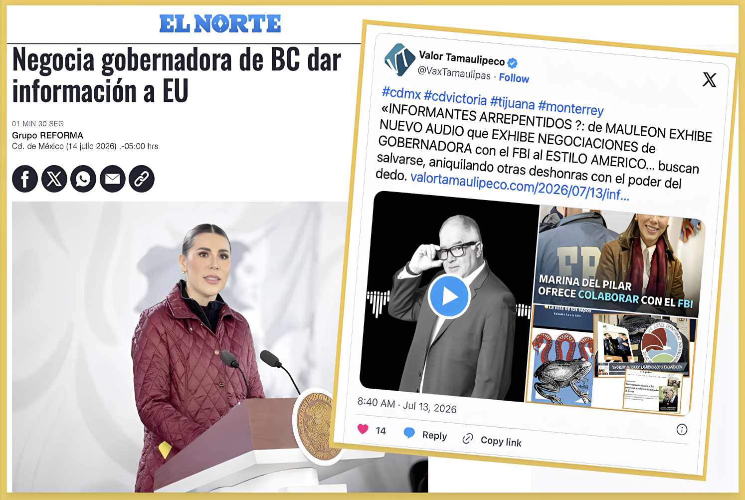 «GOBERNADORA de MORENA VIOLENTÓ TITIPUCHAL de ARTÍCULOS de la LEY de SEGURIDAD NACIONAL al OFRECERSE IGUAL que AMERICO como SAPO de EE.UU»…a cambio de impunidad.