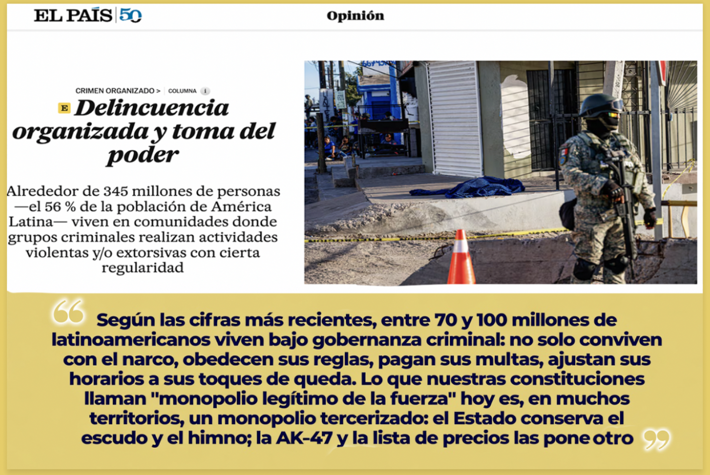 EL «56% de la POBLACION: GOBERNANZA CRIMINAL LATINOAMERICANA es COMO el CLIMA, se CONSULTA pero NO se CONTROLA»… esto no es un “problema de seguridad”, es un cambio de régimen.