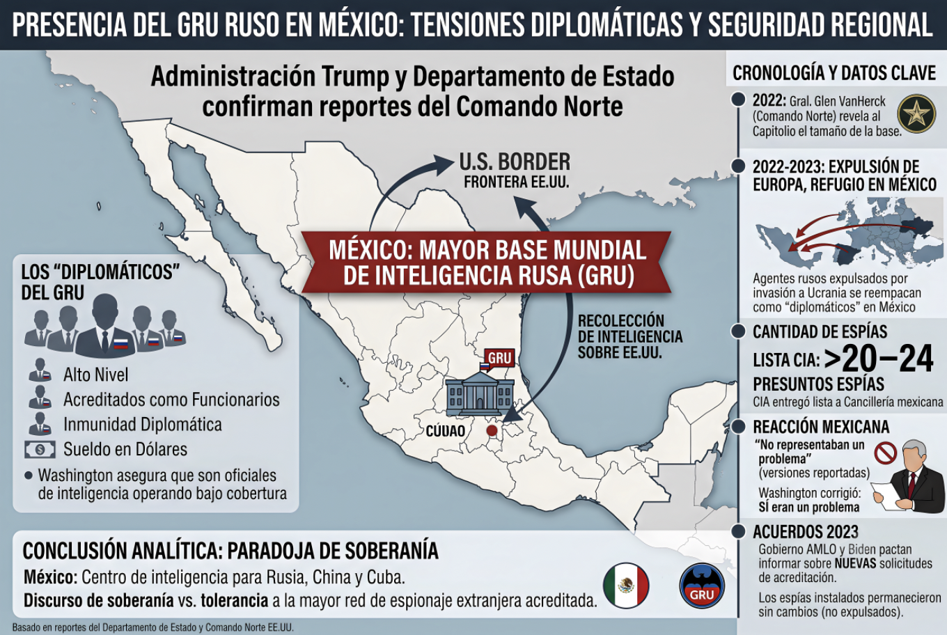 «SOBERANIA MADE IN MOSCÚ: ESPIAS con CARA de DIPLOMÁTICOS CHAMBEAN en BASE MEXICANA y NO son 4 GATOS… albergamos la mayor red de inteligencia rusa acreditada como cuerpo diplomático»