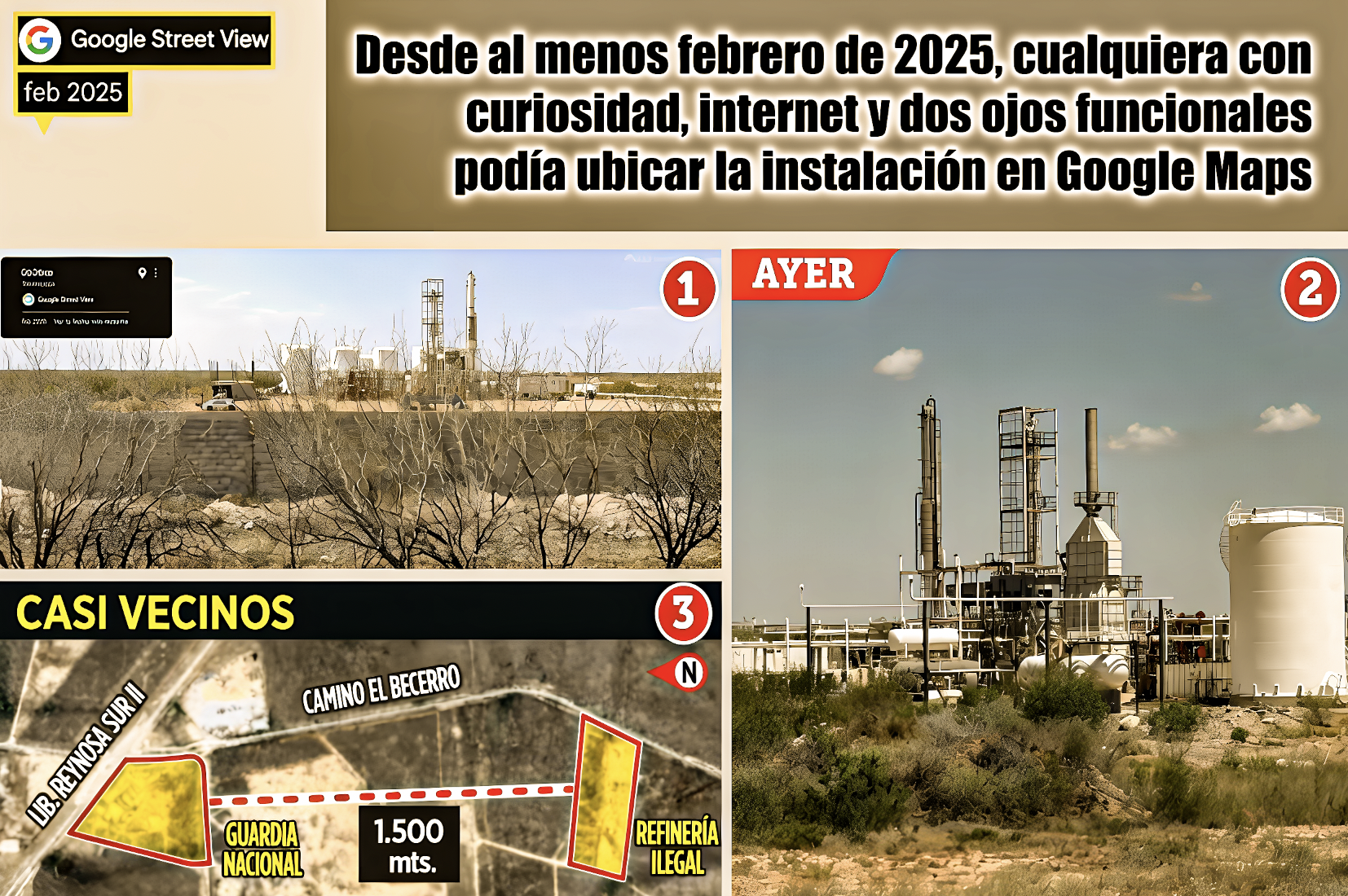 LA «MIOPIA MILITAR»: dice GOOGLE MAPS que la HUACHIREFINERIA GOLFA del PRIMITO OPERABA a 1.5 km de la GUARDIA NACIONAL en REYNOSA…será que de ahí tragan como acusa narcomanta.