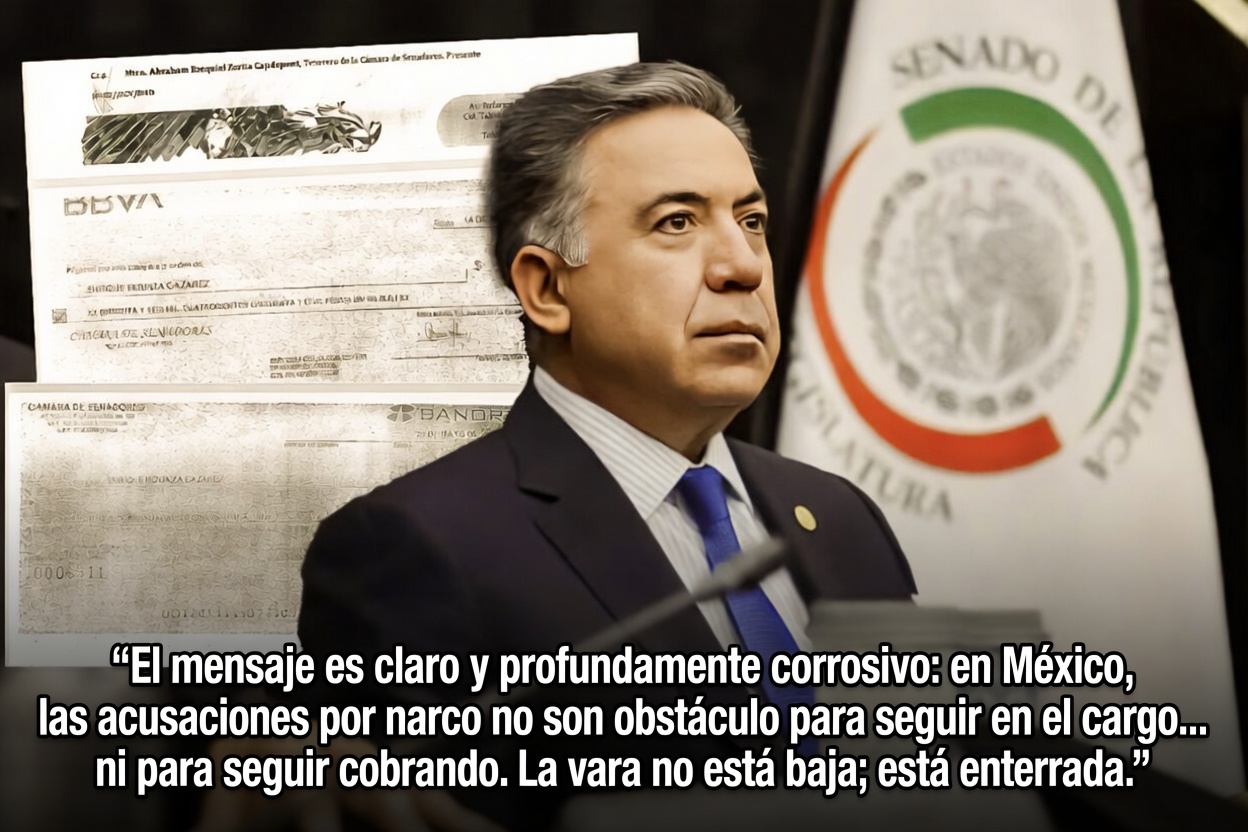 «SENADO NO TIENE VERGÜENZA, TIENE DINERO: SENADOR COBRÓN de MORENA PERSEGUIDO por NARCO RECIBE SUELDO por JUGAR a las ESCONDIDAS con EE.UU»…pero hay cuentas que no se pagan con cheques, sino con carcel.