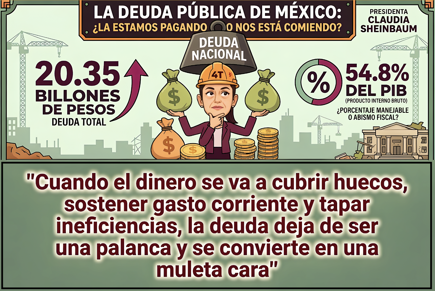 BIEN ENTRACALADOS: TALENTO GASTALON de SHEINBAUM HIZO CRECER la DEUDA a 20.35 BILLONES de PESOS… algo así como 40.7 toneladas de billetes de 500 pesos.