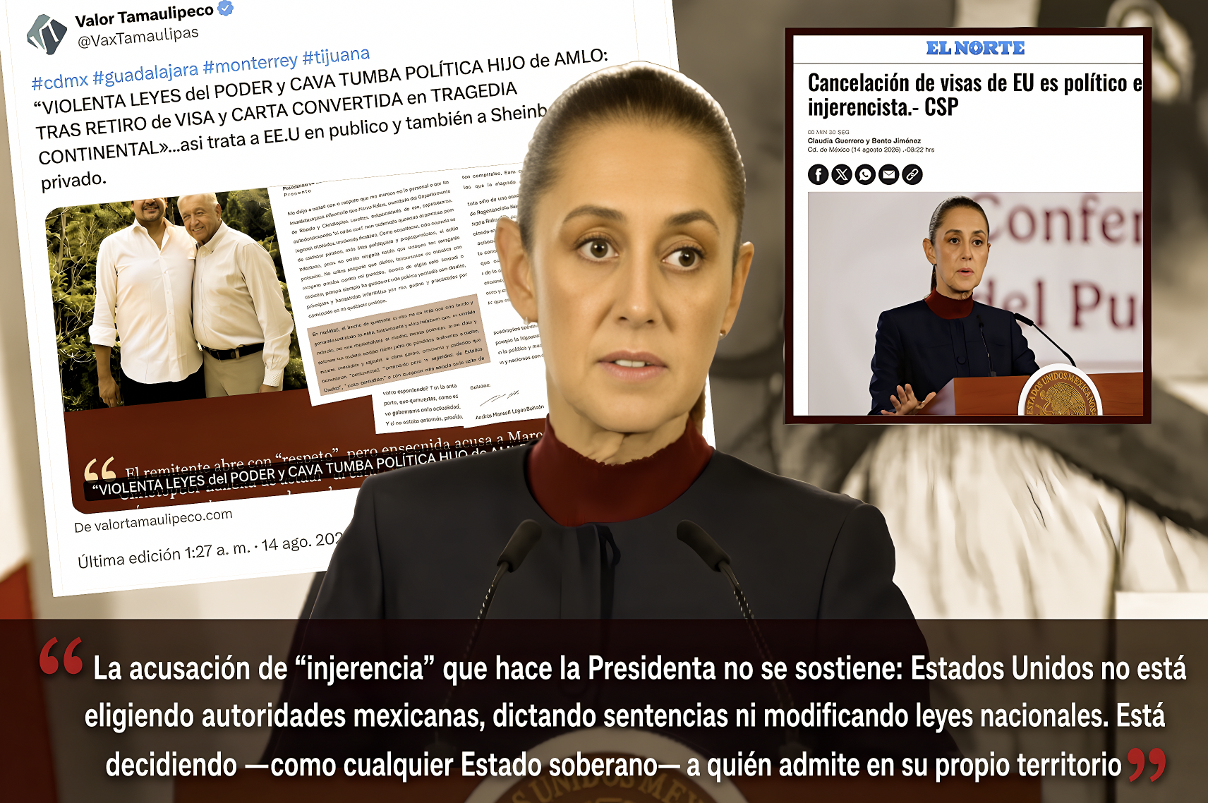 “SHEINBAUM ACUSA a EE.UU. de INJERENCISTA TRAS el RETIRO de la VISA al HIJO de AMLO”…la sumisión parece ser su misión como encargada del despacho.