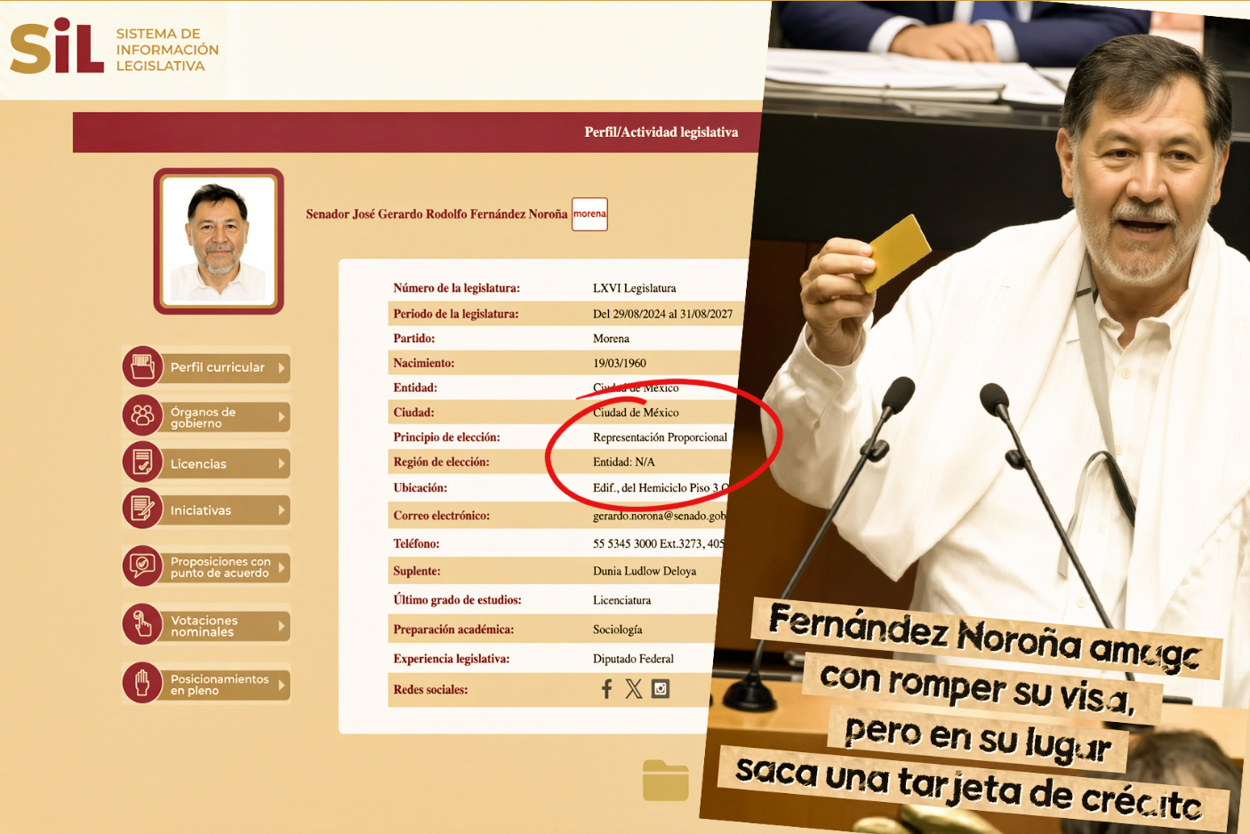 “PAYASO GUINDA que FINGE ser SENADOR de MORENA, con RETÓRICA INFLAMADA, AMAGA con ROMPER su VISA… pero tiene el brazo y la moral AVERIADOS.”