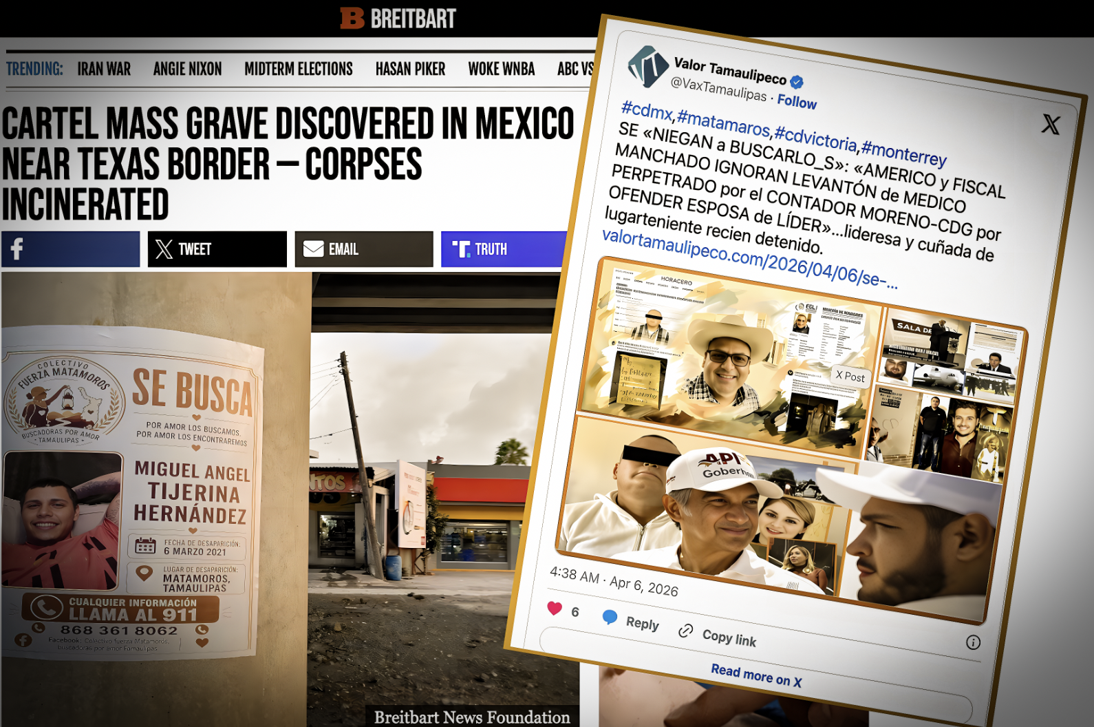 «DESTACA BREITBART HALLAZGO de RESTOS HUMANOS CALCINADOS en MATAMOROS BAJO PODER del CÁRTEL del GOLFO»… donde el jefe de la plaza controla la plaza morena.