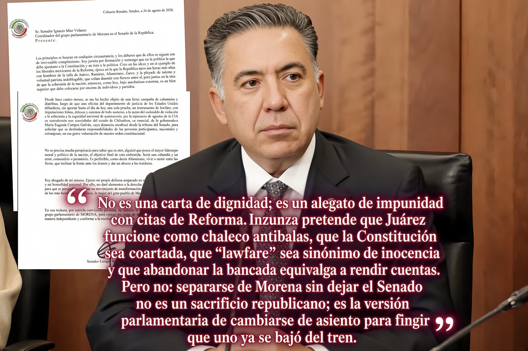 “JUÁREZ como ABOGADO DEFENSOR: la CARTA del SENADOR INZUNZA es una PROCESIÓN de PRÓCERES, AFORISMOS y PATRIOTISMO de UTILERÍA”… algo le aprendió a Sheinbaum.