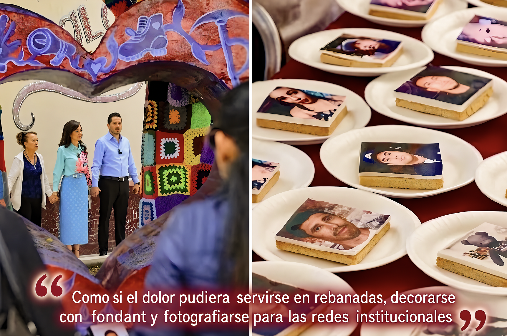 UNA “OBSCENIDAD CON BETÚN”: ALCALDE DE MORENA REGALA PASTELES con FOTOS de DESAPARECIDOS en SALAMANCA»…como adorno de una muestra gastronómica.