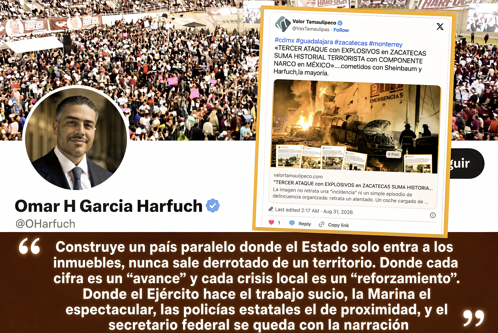 LA “CUENTA” NO INFORMA, EDITA al PAÍS: HARFUCH SÓLO le VA a las BUENAS y EVITA DAR CUENTA de la VIOLENCIA»… prefiere el “CUENTEO” de las cifras.