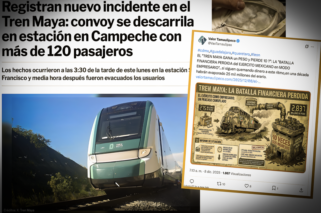 EL “TREN FALLA”, OTRA VEZ: ARMATOSTE MILITARIZADO CARÍSIMO que DESCARRILA las FINANZAS VOLVIÓ a DESCARRILAR en las VÍAS, en CAMPECHE… opera conectado al respirador artificial del presupuesto público.