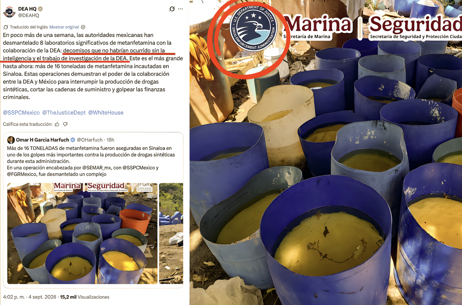 «ENTONCES FALTA un LOGO…de la DEA: RETUIT a HARFUCH en DECOMISO de 16 TONELADAS de METANFETAMINA; NO HABRÍAN OCURRIDO SIN AYUDA de EE.UU., dice AGENCIA ANTIDROGAS»…como muchísimos más que se endilga “Batman”.