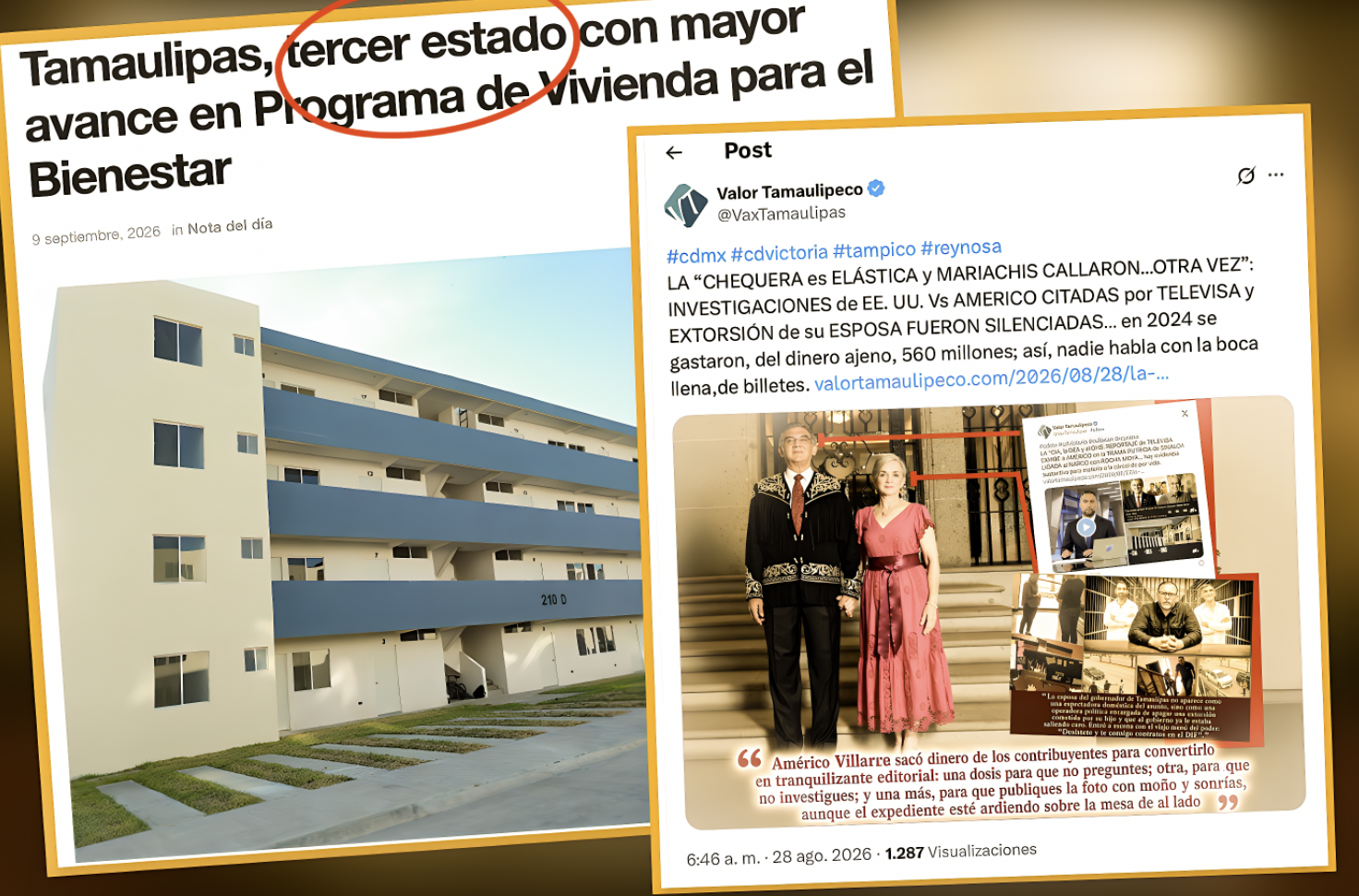 «¿TERCER LUGAR NACIONAL?: ASÍ ENGAÑA AMÉRICO al PUBLICO con el MISMO DINERO de CONTRIBUYENTES»… el 72% que presume Tamaulipas mide contratos, no casas entregadas.