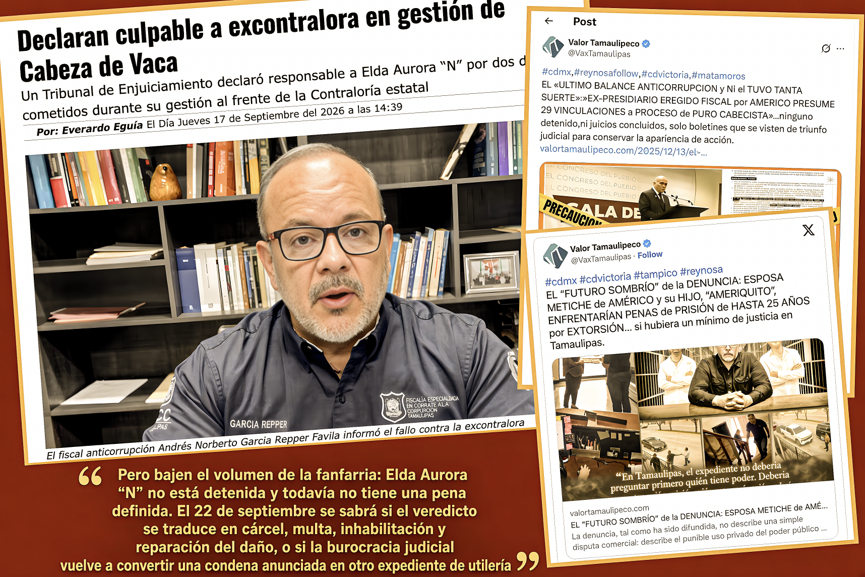 “NI DETENIDA, NI SENTENCIADA: OPERACIÓN JUGANDO el DEDO de JUSTICIA de AMÉRICO, que NO TOCA a su ESPOSA, ACUSADA de EXTORSIÓN, GLORIFICA DERROTA Vs. CDV”… una miembro del “Grupo Reynosa”.