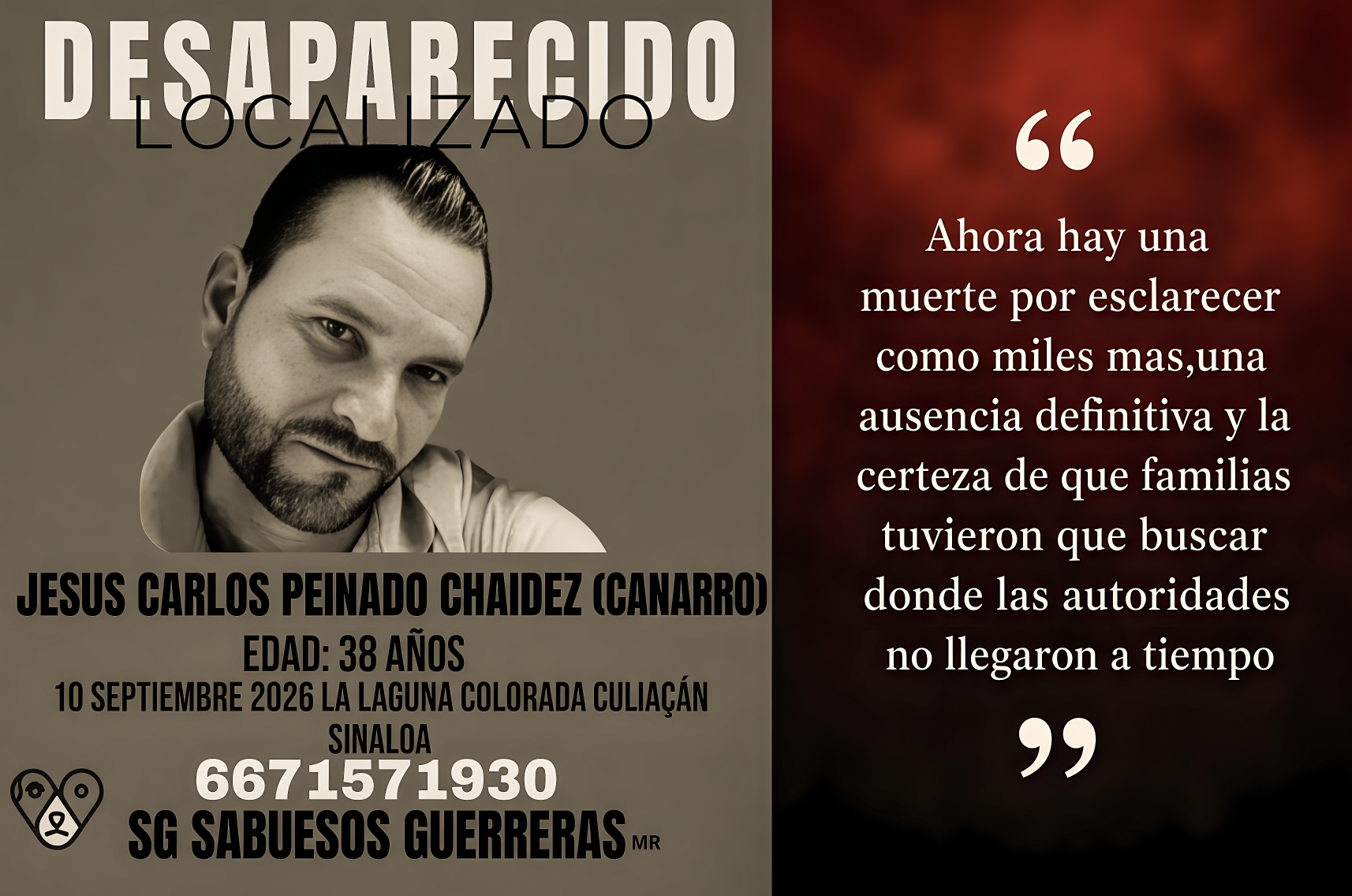 “YA APARECIÓ, MUERTO: JESÚS CARLOS TENÍA 38 AÑOS y YA es PARTE de la ESTADÍSTICA de MÁS de 7 MIL 386 DESAPARECIDOS en SINALOA”… y no, no fue la injerencia extranjera.