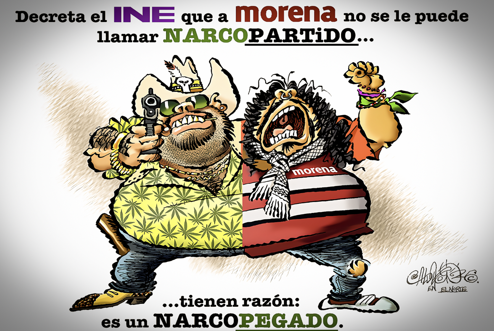 «NARCOPEGADOS: CARICATURA DIBUJA la FUSIÓN, NO la INFILTRACIÓN de MORENA y CRIMEN AUTORIZADO»… en un país donde la democracia llega escoltada por sicarios.