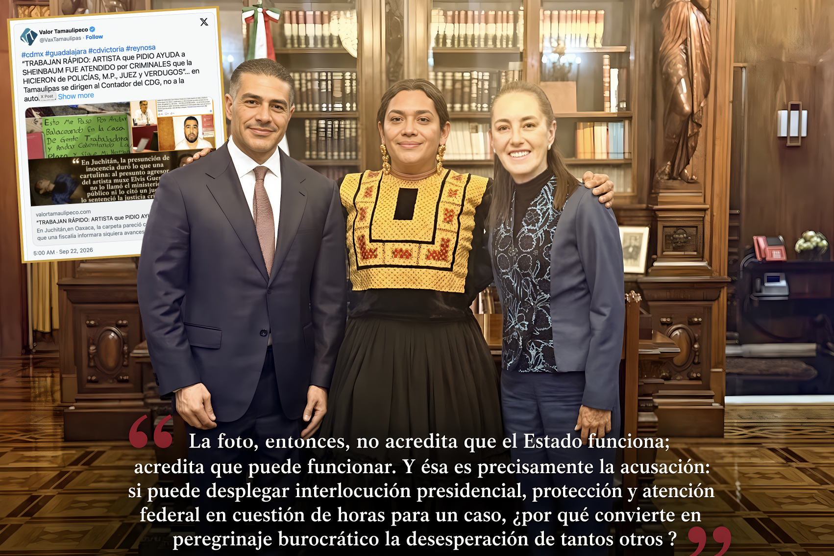 “DEBERÍA DARLES VERGÜENZA: FOTO con VÍCTIMA VIP del CJNG es el RETRATO HABLADO del ESTADO que sólo CORRE CUANDO le CONVIENE”… todo eso está bien, pero es indecente que parezca excepcional.