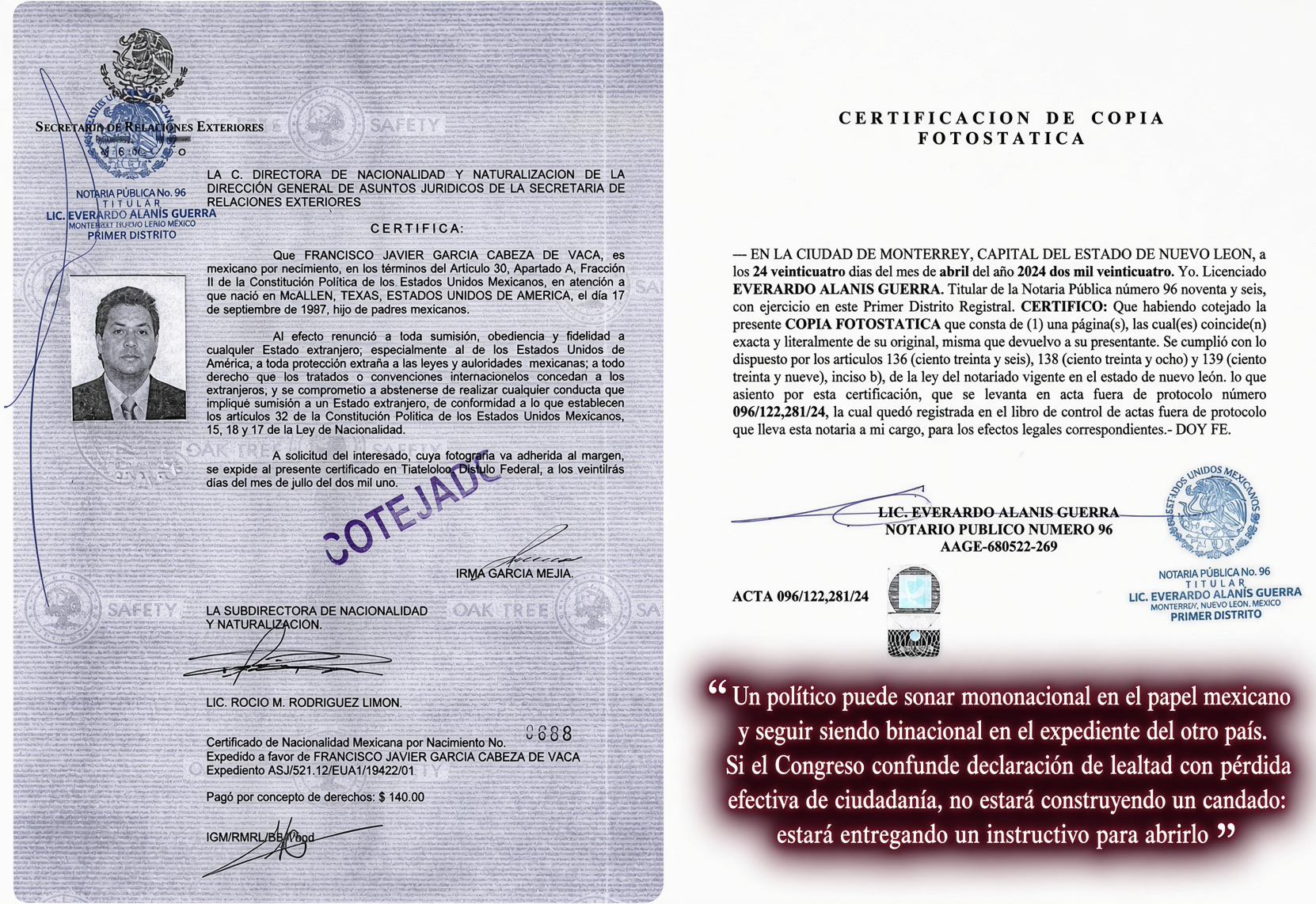 EL «TRUCO REAL SIN HUMO: CDV se BURLÓ del SISTEMA con RENUNCIA de DOBLE NACIONALIDAD para MEXICO en 2024, pero NO para EE. UU.”… el nuevo candado podría quedarse mirando la cerradura.