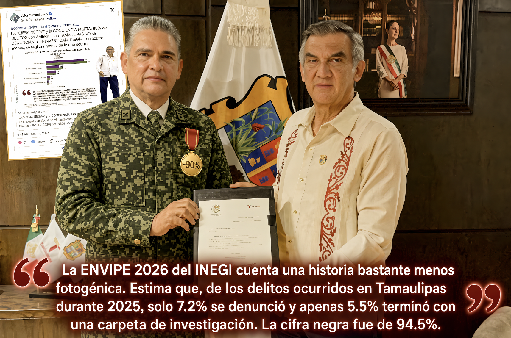 «90% de MENOS ROBOS ?: GENERAL ARGUENDERO de AMERICO NO se MIDIO,le APAGÓ la LUZ el INEGI y el PRESUME que DESAPARECIO el DESORDEN»…95% de delitos no se denuncian,pero el ya los redujo.