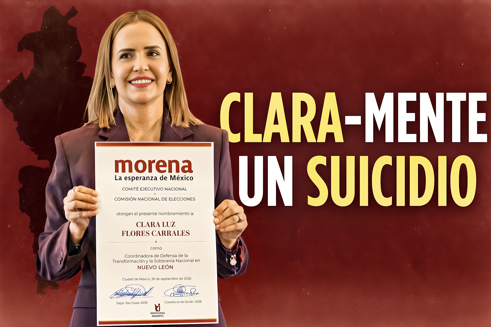 «¿CLARAMENTE un SUICIDIO?: MORENA DERROTADA en 2021 será la CORCHOLATA RECICLADA de N.L. en 2027»… otra «Carmonista» para el peor momento del partido.