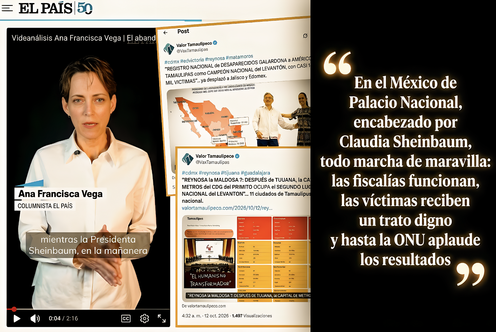 «VIDEOCOLUMNA en DIARIO ESPAÑOL EXHIBE la CALIDAD de ARGUENDERA de SHEINBAUM PRESUMIENDO ÉXITO contra las DESAPARICIONES»…es más fácil verse bien que hacerlo bien.