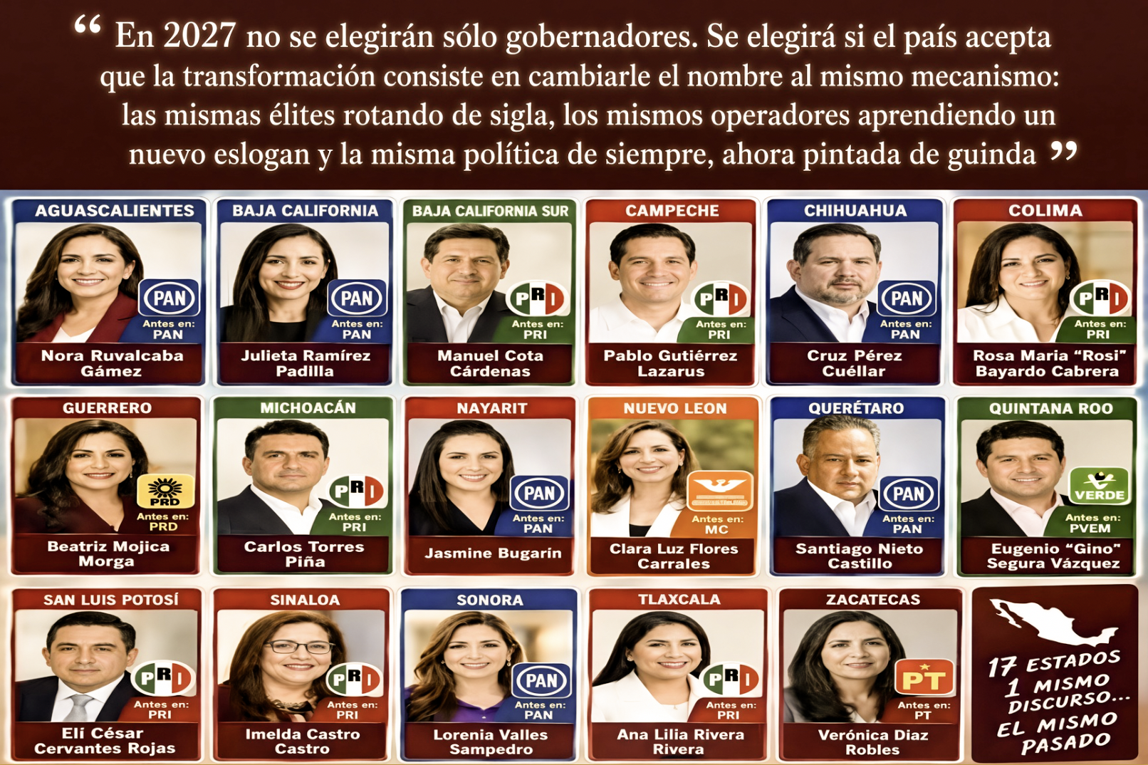 “MORENA RECLUTÓ PRIISTAS, PANISTAS, PERREDISTAS y de TODOS los LOGOS del ANIMALERO POLÍTICO para 17 GUBERNATURAS”… a esos que coloca en el banquillo retórico del desastre nacional.