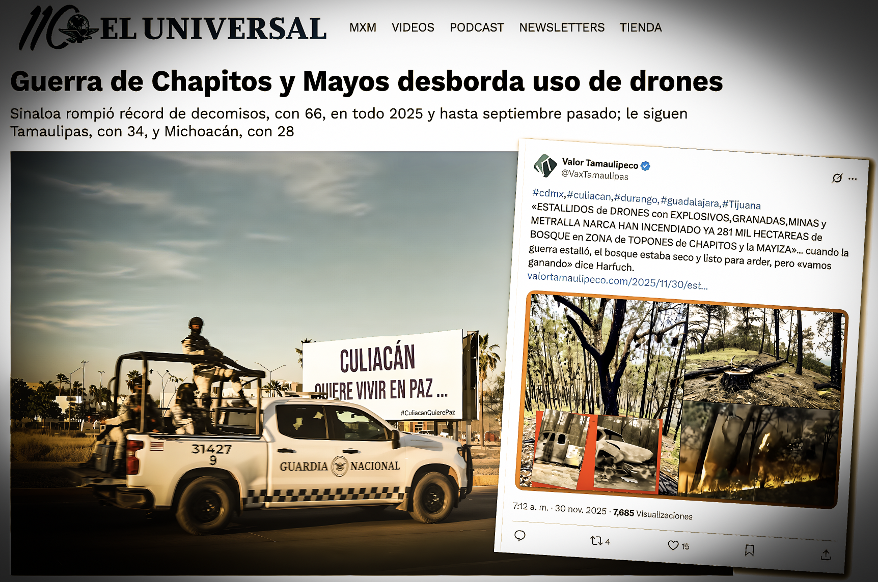 “NO FUERON CASTIGADOS y se TORNARON MÁS OSADOS: CADRONES en SINALOA y TAMAULIPAS DESARROLLARON su FUERZA AÉREA”… ojos voladores, vigías remotos y hasta repartidores de explosivos.