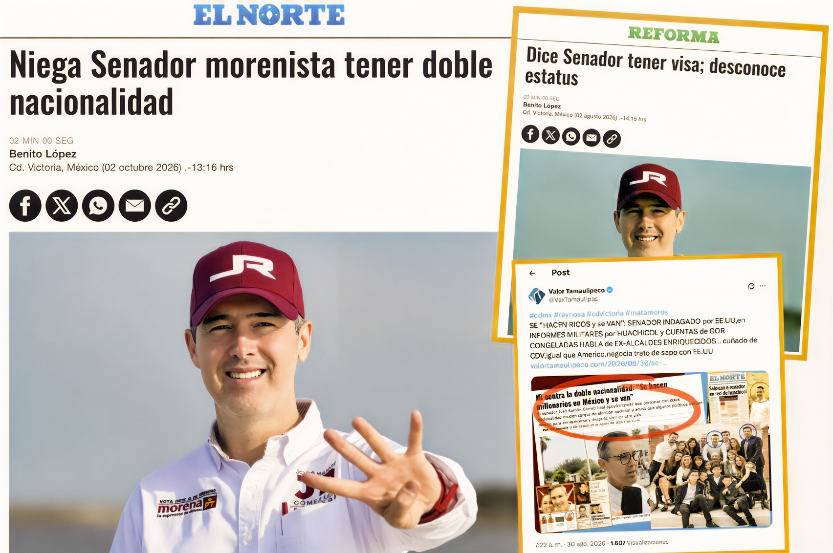«SENADOR NO MIENTE: NO TIENE DOBLE NACIONALIDAD, NO TIENE RESIDENCIA en EE. UU y… YA NO TIENE VISA»… si cruza, se atora en el puente.