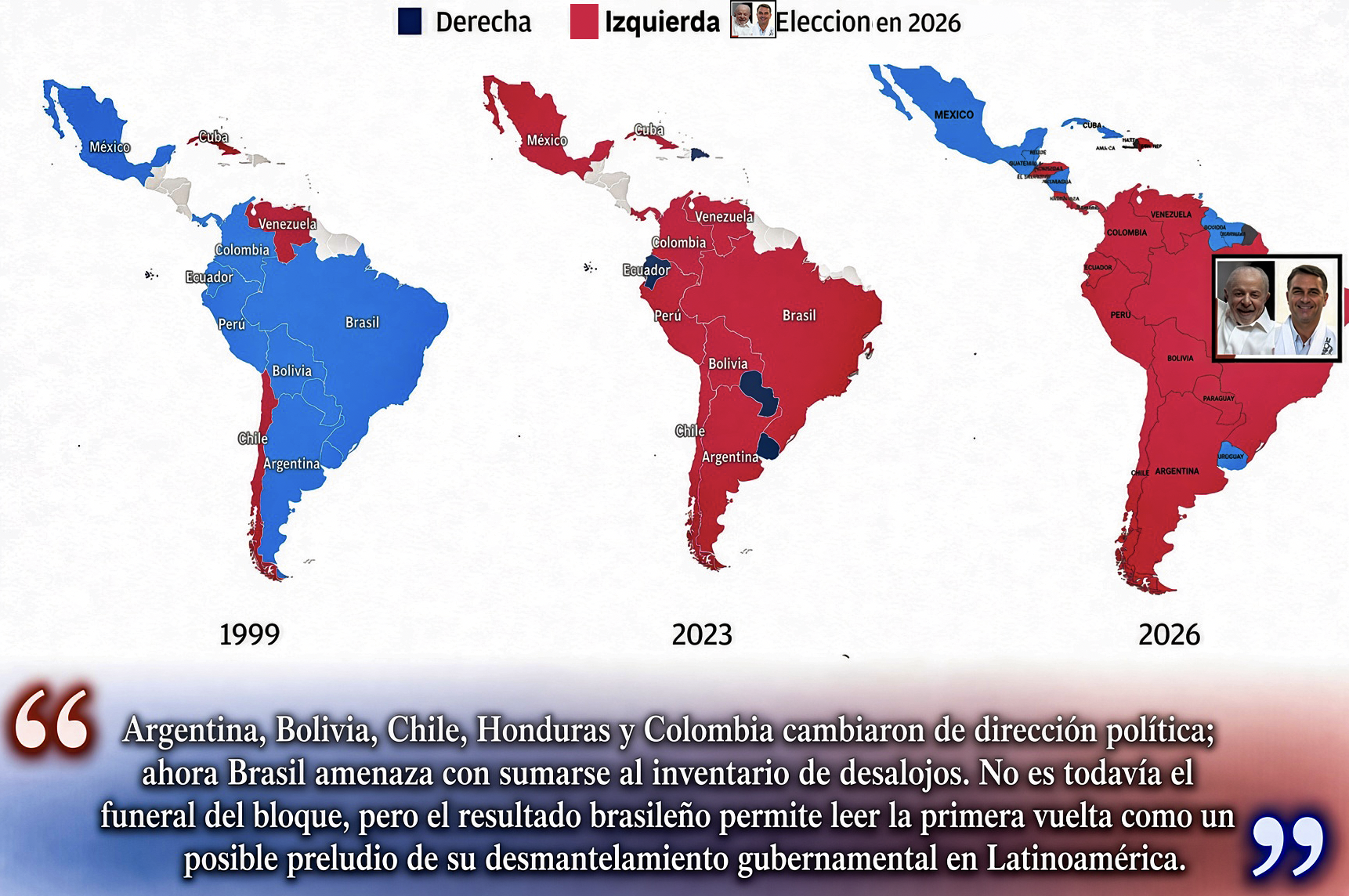 «IZQUIERDAS en LIQUIDACIÓN: AVANZA BOLSONARO en BRASIL y LULA RECIBE AVISO de DESALOJO, AÚN SIN EJECUTAR»… Ya solo quedarían México, Uruguay y Guatemala. A ellos se añaden Cuba y Nicaragua.