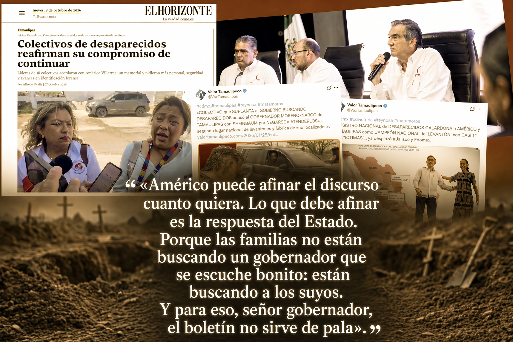 “AMÉRICO RECUPERÓ el OÍDO?: ACUSADO de SORDO con SHEINBAUM se REÚNE con COLECTIVOS que BUSCAN casi 14 MIL DESAPARECIDOS”… palabras no desentierran a nadie.