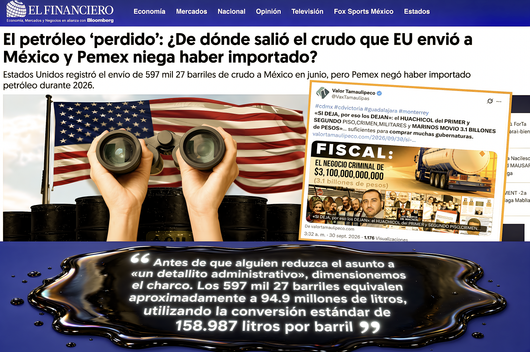 EL «CRUDO FANTASMA: 600 MIL BARRILES de PETROLEO EXPORTADOS de EE.UU a MEXICO NO APARECEN»…algo asi como 3,164 pipas de 30 mil litros.