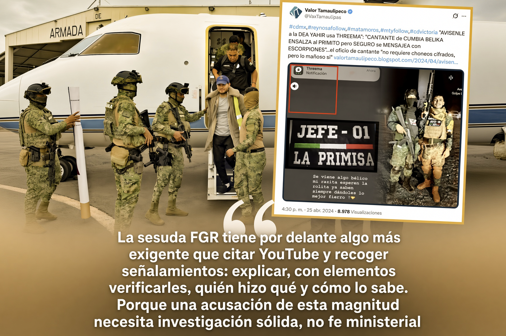 «NO MERECEN APLAUSOS, MERECEN LUPA: la SESUDA FGR ARMÓ ACUSACIÓN vs. CAPITÁN SOL con VIDEO de YOUTUBE y TESTIGO de OÍDAS»…se comunicaban con Threema como Yahir.