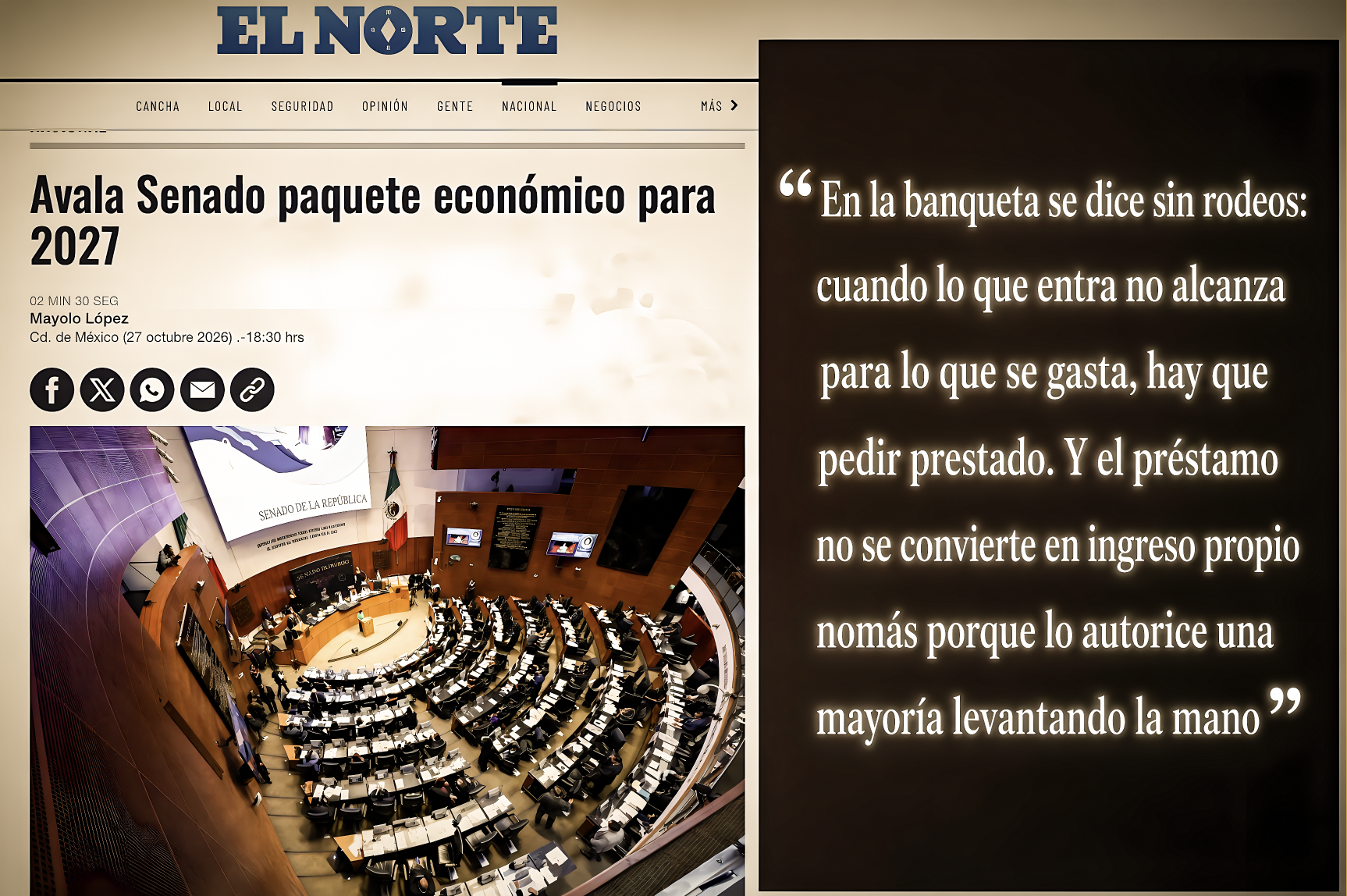 «MÉXICO a CRÉDITO: el DINERO NO le ALCANZA a SHEINBAUM porque la CUENTA NO se PAGA con APLAUSOS: SENADORES AVALAN MÁS DEUDA»… entre porras y reclamos.