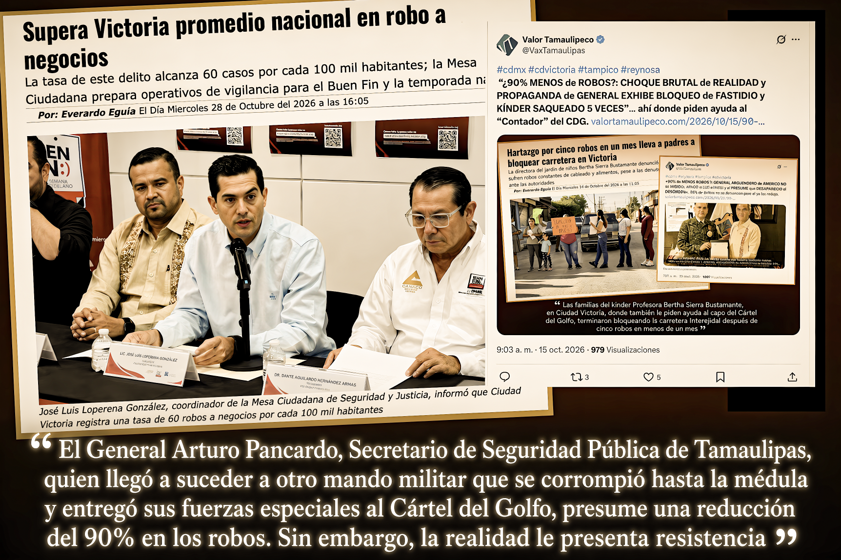 «GENERAL, ORDENE RETIRADA… pero de la FANFARRIA: REALIDAD TERCA y RATERA de VICTORIA SUPERA TASAS de HURTOS a NIVEL ESTATAL y NACIONAL»… que mando y fiscal niegan.