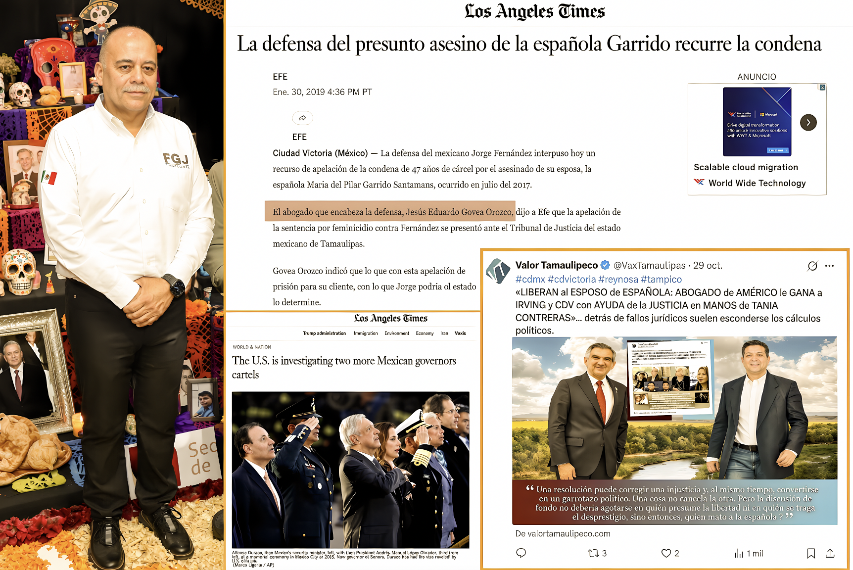 «CASUALIDAD o..CAUSALIDAD ?: L.A TIMES que EXHIBIO AMERICO INVESTIGADO por EE.UU,SEÑALA en 2019 el FISCAL GOVEA FUE ABOGADO de ESPOSO de ESPAÑOLA ACUSADO por el CDV de ASESINARLA «…ya liberado por quien fue abogado del gobernador.